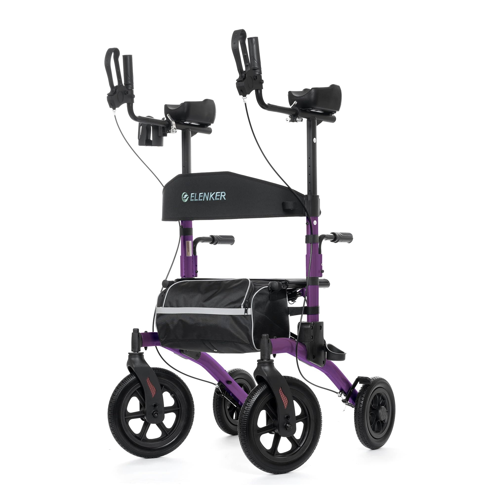 ELENKER Upright Rollator Walker with 12" Front Wheels for Seniors, Purple