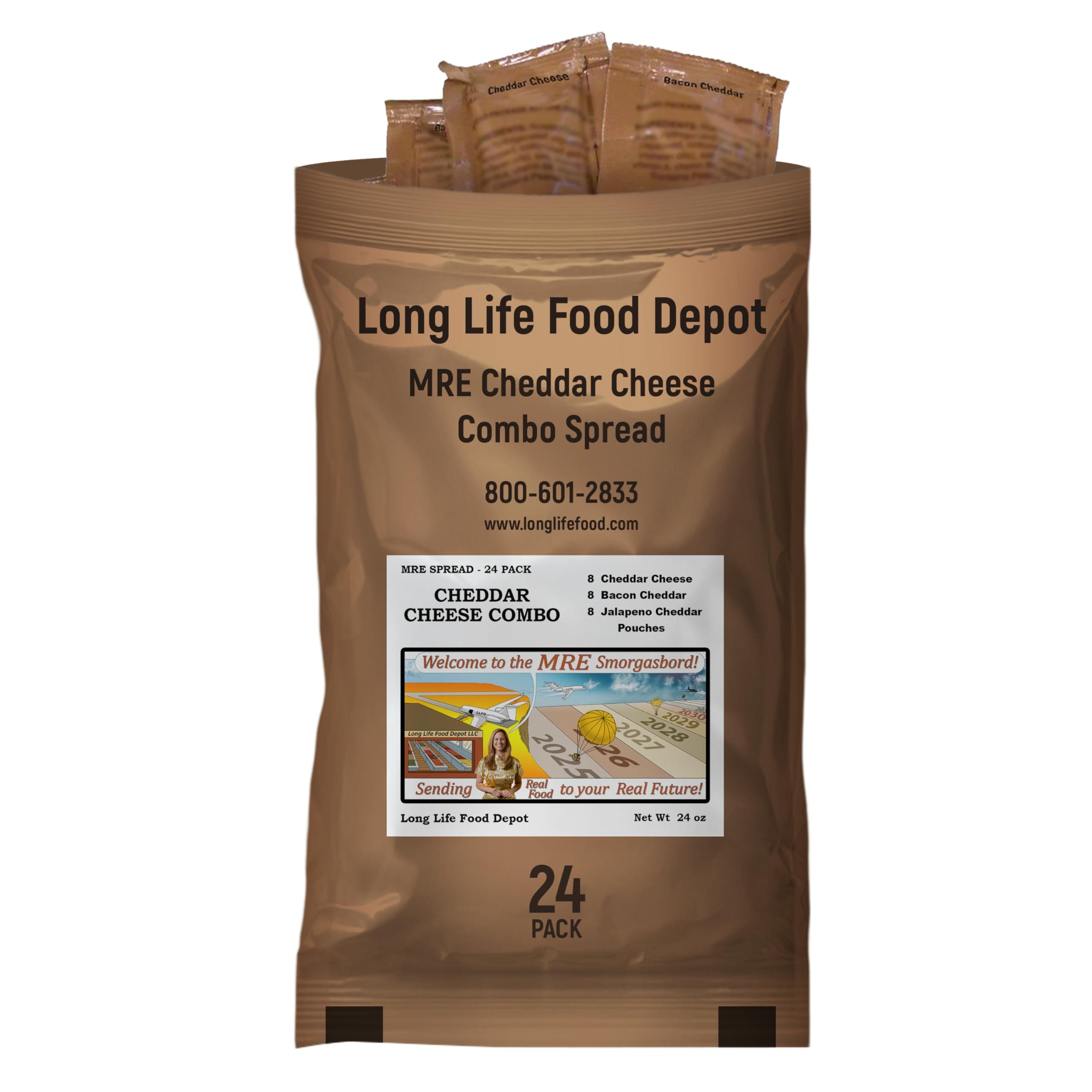 MRE Cheddar Cheese Spread Combo – (24 Pack) – Long Shelf Life – 2024+ Production Dates by Long Life Food Depot – Meals Ready to Eat