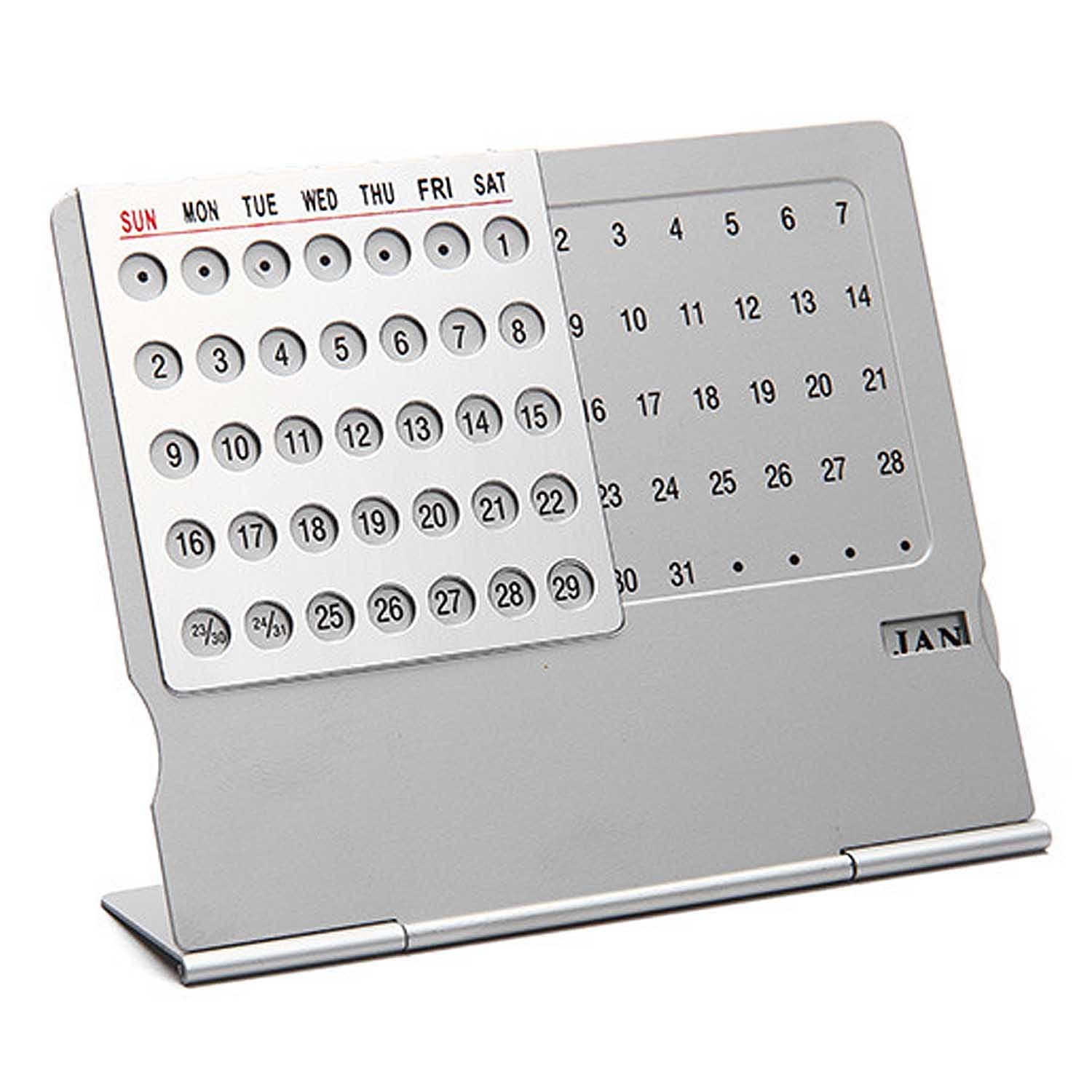 Mini Ultra-Thin Aluminum Desktop Calendar Super Perpetual Unique 100 Years Calendar for School Home Office Supplies
