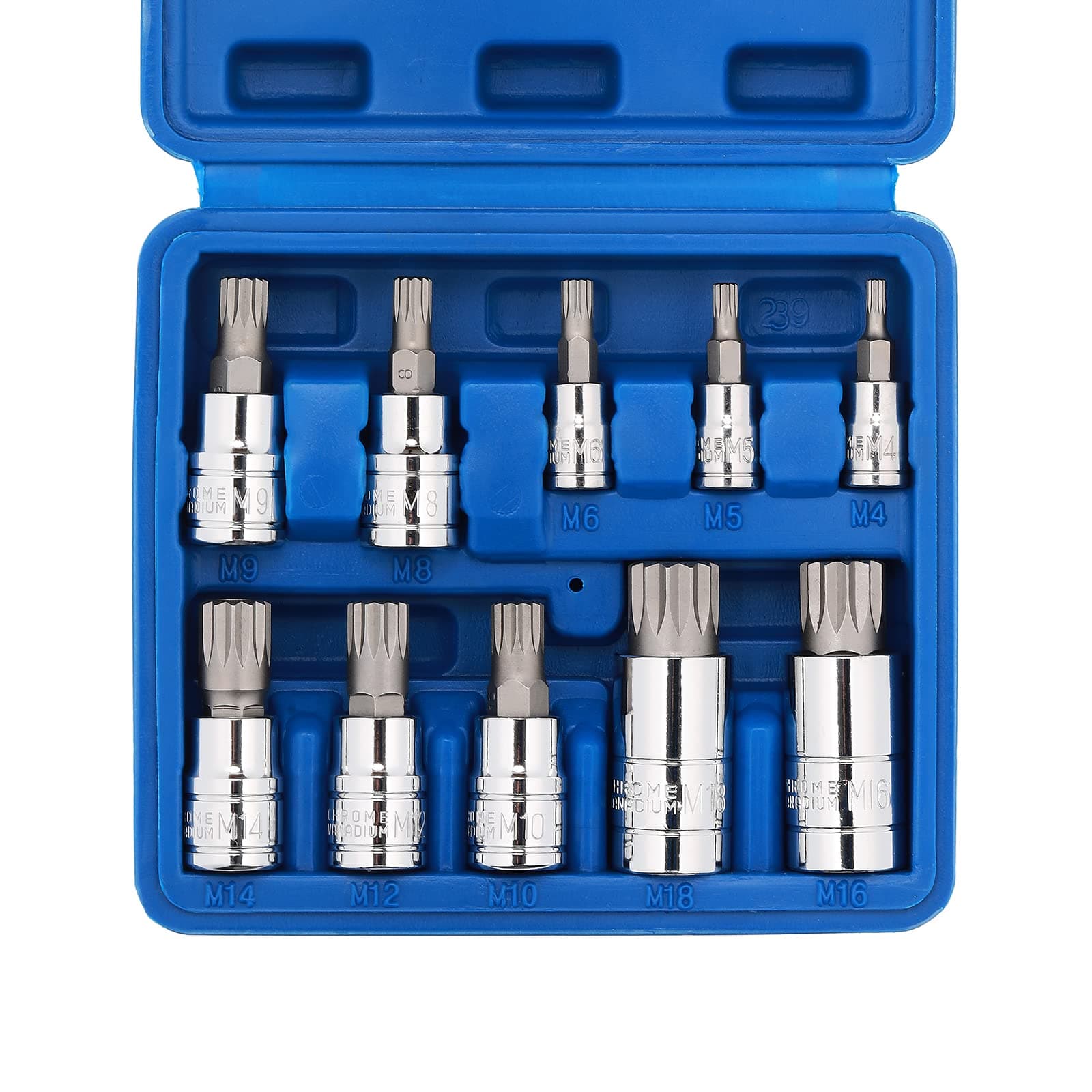 10PCS 1/4-Inch, 3/8-Inch & 1/2-Inch Drive XZN Triple Square Spline Bit Socket Set, M4-M18, 12 Point Tamper Proof, Cr-V Sockets and S2 Steel Bits