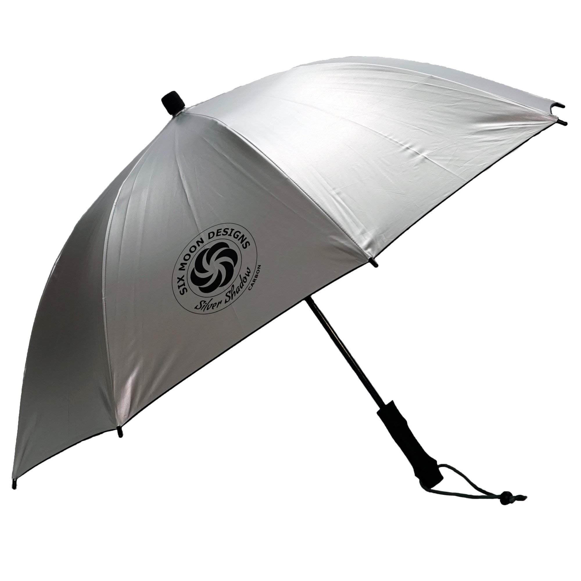 Six Moon Designs Silver Shadow Carbon - 6.8 oz Ultralight Hiking Umbrella - UPF 50+ Sun & Rain Protection - Hands-Free Ready for Thru-Hiking - Silver Reflective
