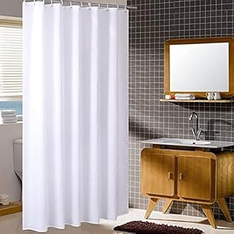 180cm Wide By 200cm High White Shower Curtain, Waterproof Polyester Bathroom Curtain With Hooks