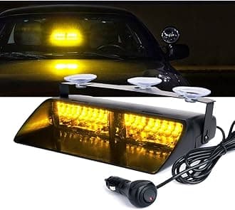 Amber LED Emergency Dash Strobe Light, Interior Windshield Safety Warning Traffic Lights w/Suction Cups, 12V Windshield Visor Light Bar for Construction Trucks Snow Plows Postal Security Cars