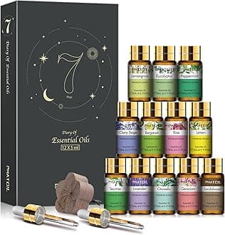 PHATOIL Essential Oil Set, 12x5ml Essential Oils Gift Set with Diffused Wood, 100% Natural Pure Essential Oils for Diffusers DIY Candle Soap Making