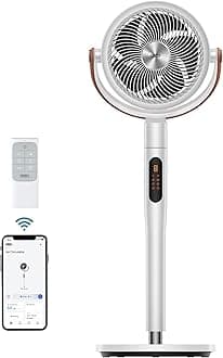 Dreo Fan for Bedroom, 100ft Standing Fans for Home, 120°+105° Smart Oscillating Pedestal Fans with Wi-Fi/Voice Control, DC Motor, 43'' Quiet Fan, 6 Modes, 8 Speeds, Adjustable Height, PolyFan 513S