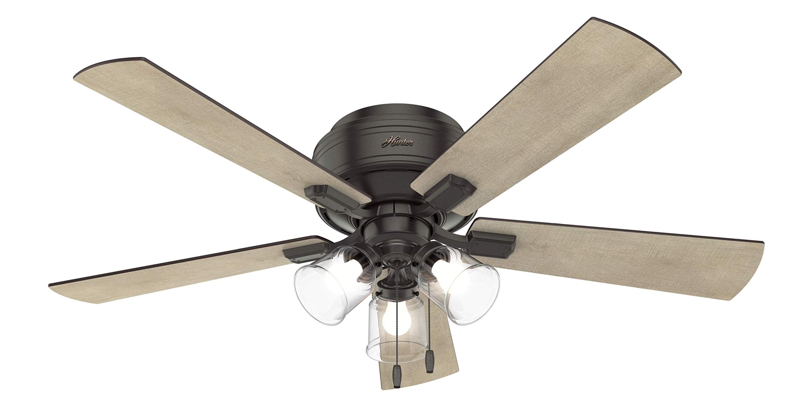 HUNTER 54208 Crestfield Indoor Low Profile Ceiling Fan with LED Light and Pull Chain Control, 52", Noble Bronze
