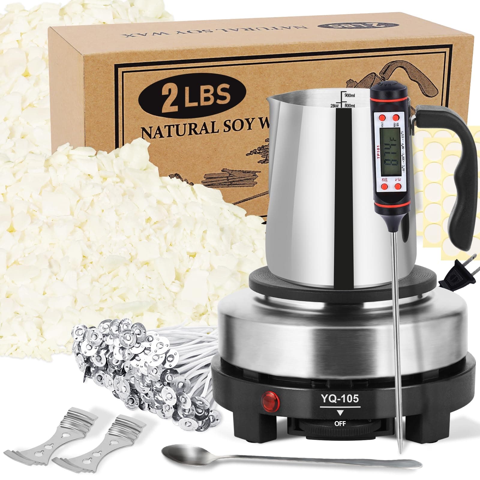 SAEUYVB Candle Making Kit - DIY Candle Supplies, Includes Electric Wax Melter, 2lbs Soy Wax, 50 Wicks, Melting Pot, Adults, Unisex, Large, Contemporary, Nature Theme