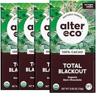 Dark Chocolate Bars | Pure Dark Cocoa, Fair Trade, Organic, Non-GMO, Gluten Free (4-Pack Total Blackout)