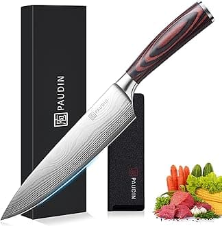 PAUDIN Chef Knife, Kitchen Knife 8 inch Professional, Japanese Knife，High Carbon Stainless Steel Chopping Knife, Carving Knife with Pakkawood Handle, Gift Box for Family & Restaurant