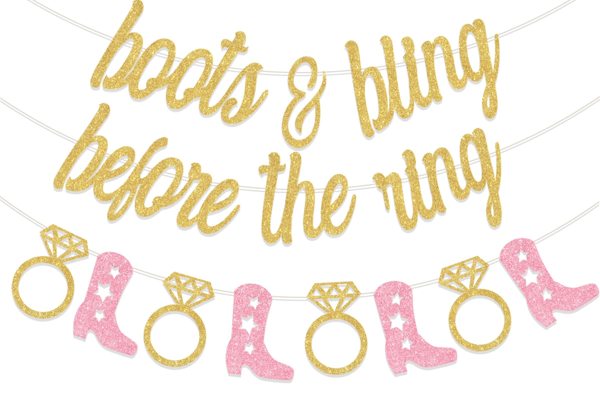 Western Bachelorette Party Decorations, Boots & Bling Before The Ring Banner Boots and Diamond Ring Garland for Cowgirl West Country Nashville Bridal Shower Decor Brunch Party Supplies
