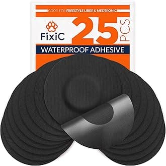 Fixic Freestyle Adhesive Patch 25 PCS – Good for Libre 1, 2, 3 & Plus – Enlite – Guardian – NO Glue in The Center of The Patch – Pre-Cut Back Paper – Long Fixation for Your Sensor! (Black)