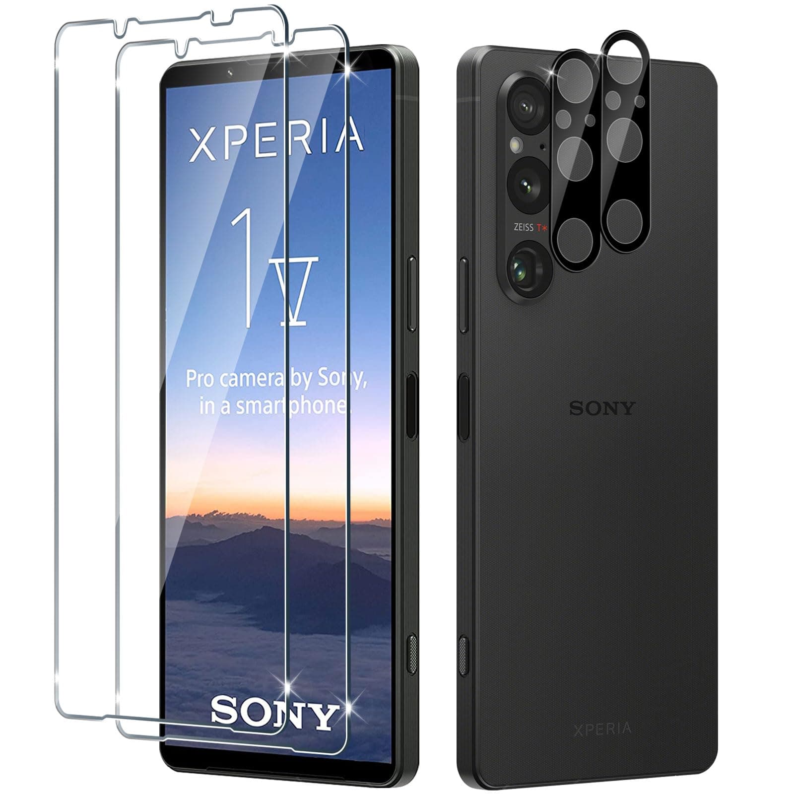 Screen Protector for Sony Xperia 1 V for Tempered Glass, Pack of 2 Tempered Glass Screen Protector with 2 Camera Protection, 9H Tempered Glass Screen Protector Ultra Clear Protective Glass