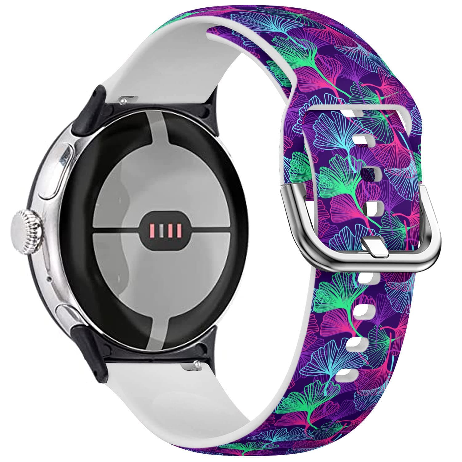 HoneexyBand, (Floral Tropical Gingko Leaves Pattern) Compatible with Google Pixel Watch, Flexible Soft Silicone Watch Strap Bracelet Wristband Replacement Smartwatch Band