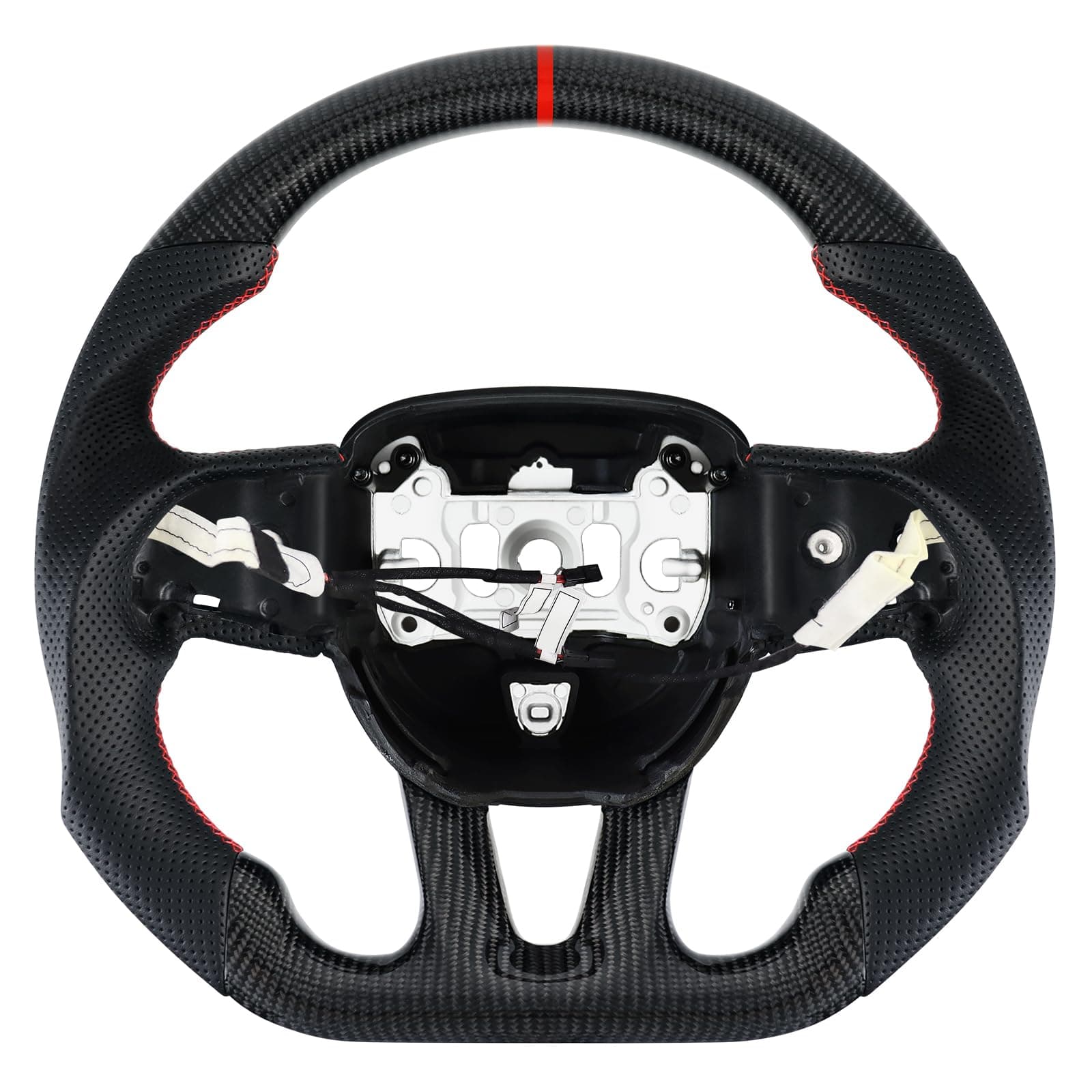 LOSCHEN Steering Wheel for Dodge, 3K Real Carbon Fiber Steering Wheel for Dodge/Jeep Grand Cherokee/SXT/GT/RT/SRT/HELLCAT, Perforated Leather Upgrade D-shaped Flat-bottom(with Heating Function)