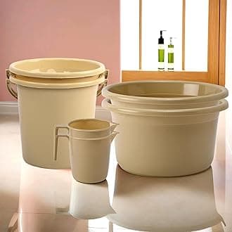 Kuber Industries Set of 6 Bathroom Combo Set | Bathing Set | Bathware Set | 2 Piece Tub-2 Piece Bucket & 2 Piece Mug Combo Set for Bathroom | Bathroom Accessories Set | Beige