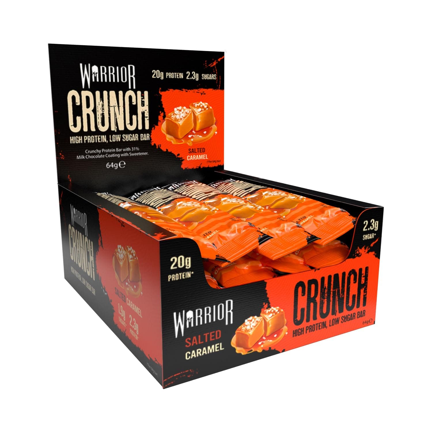 Warrior Crunch High Protein Low Carb Bar, 2.2 oz, Salted Caramel, Pack of 12 bars