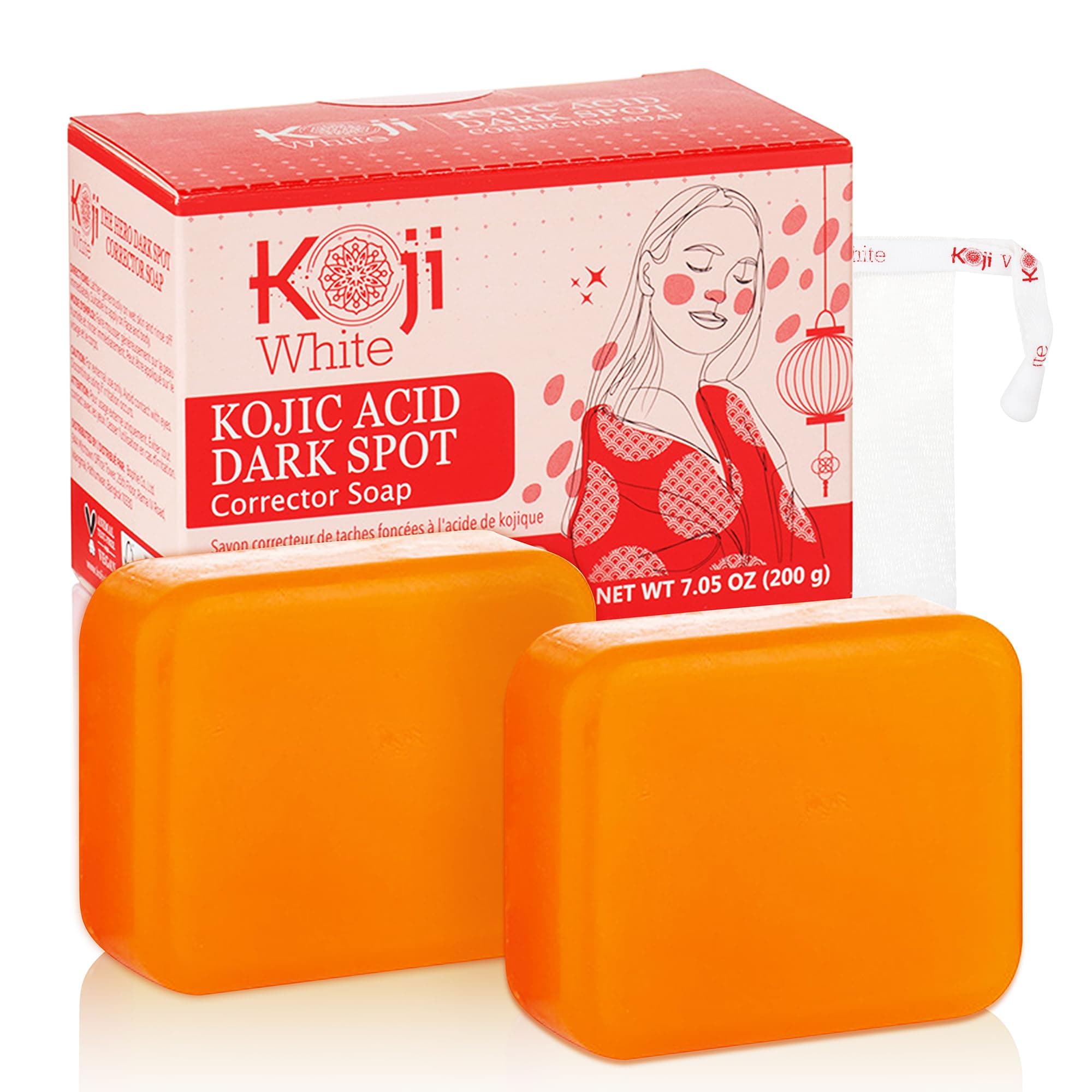 Koji White 4% Kojic Acid Dark Spot Corrector Soap for Sensitive Skin - Moisturizes with Vitamin C, Licorice Root Extract, Hydrating & Even Tone Cleansing Bar for Face & Body, Vegan, 3.52 Oz (2 Bars)