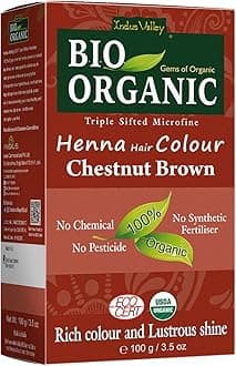 Indus Valley Bio Organic Natural Chestnut Brown Henna Hair Color For Grey Hairs -100gm
