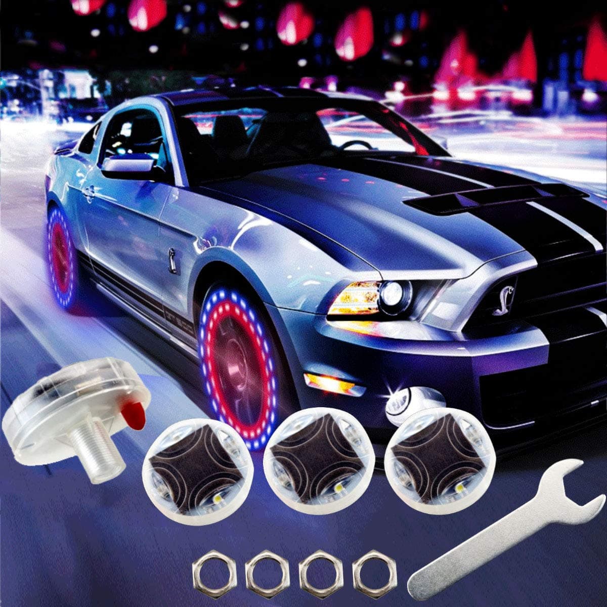 Car Tire Lights,GOADROM 4pcs Solar Car Motocycle Wheel LED Tire Light Air Valve Cap with Motion Sensors Tire Valve Caps Solar Energy LED Light for Car Motorcycles Bicycles