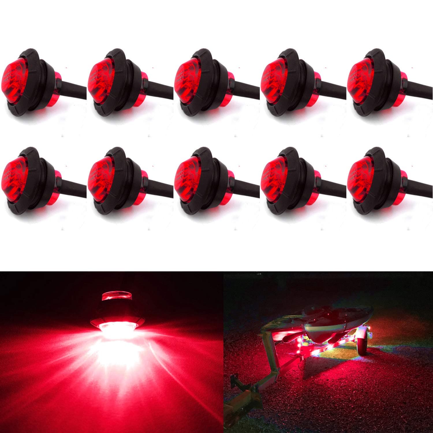 10 Pack Waterproof Marine Boat LED Lights, LED Underwater Lighting, Utility Led Interior Lights Navigation Lights Deck Courtesy Lights 12V for Yacht Boat Fishing Pontoon Sailboat Kayak (Red)