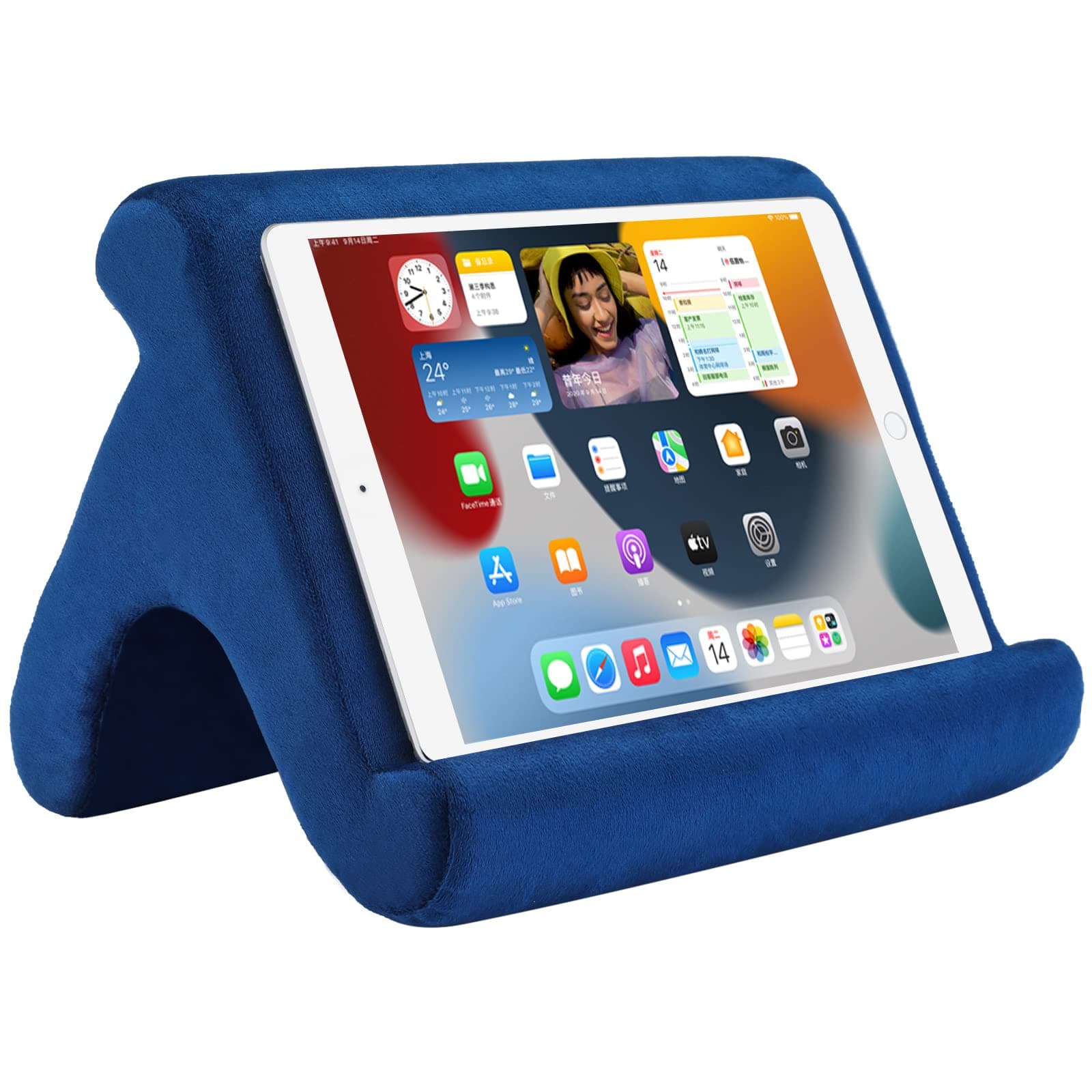 Tablet Pillow Stand Holder Dock for Bed with 3 Viewing Angles, Compatible with All Tablets,Phones and iPad Pro 9.7, 10.5,12.9 Air Mini 4 3, Kindle, E-Reader and Books(Navy)