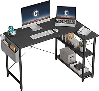 CubiCubi L Shaped Desk, 40" Computer Desk with Reversible Storage Shelves Home Office Corner Desk Study Writing Gaming Table, Black