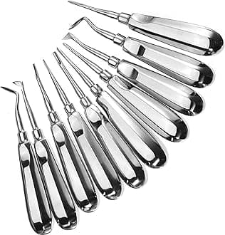 Root Elevator Set – Luxating Periotome, Apical Molt Osteotome, Root Extraction Instruments, Professional Oral Implant Tools - 10 Pcs