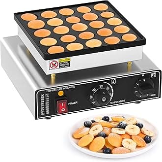 Mini Pancake Maker, 25 Hole Mini Pancake Griddle, Commercial Non-Stick Dutch Pancake Maker with Temperature and Time Control for Breakfast, Desserts, Snacks and More