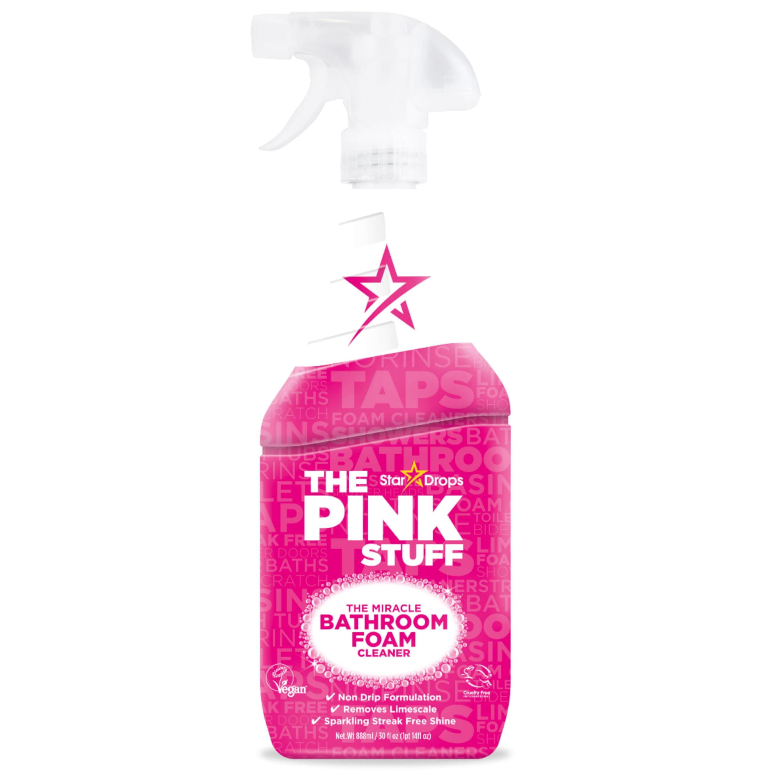 The Pink Stuff Miracle Bathroom Foam Cleaner, 30 fl oz – Now 20% More! Powerful Foaming Action for Showers, Sinks, Tubs & Tiles – Removes Soap Scum, Limescale & Grime with Ease