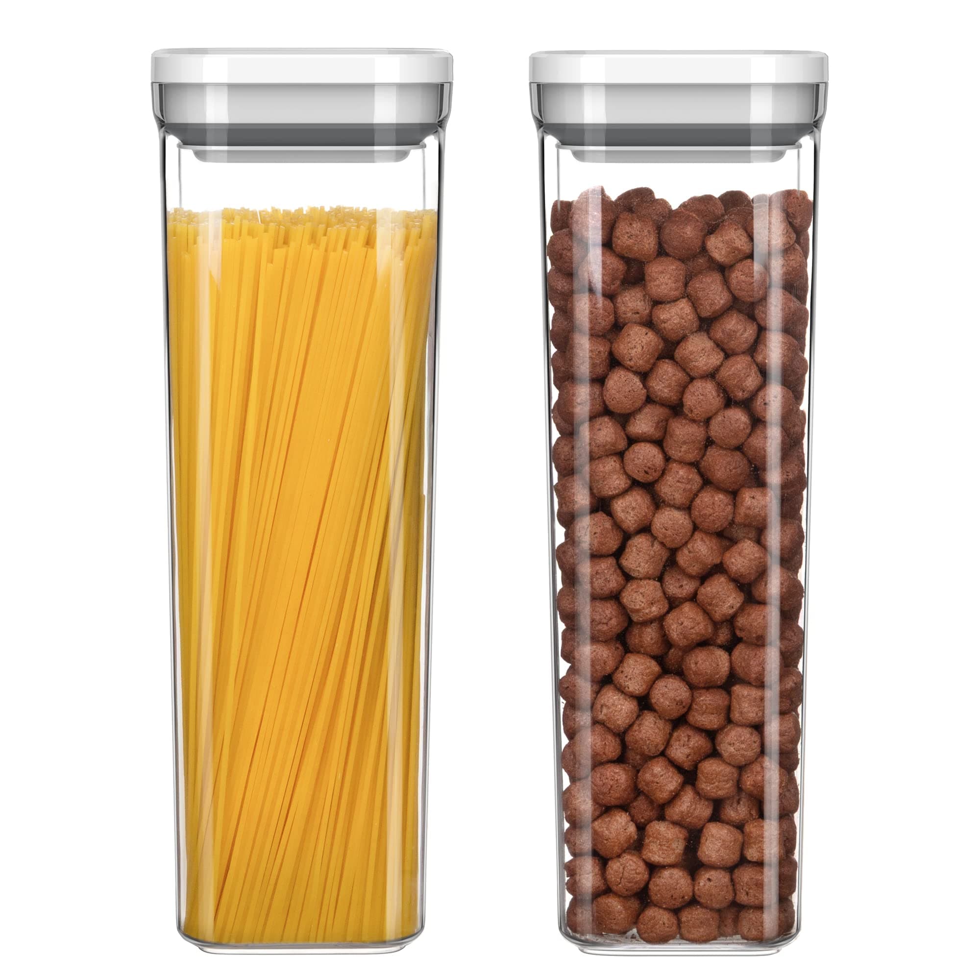 2 Pack Airtight Food Storage Container Set, BPA Free Kitchen Pantry Organization Canisters, One-handed Airtight Cereal Spaghetti Storage Containers, 2.1 L / 72oz, White