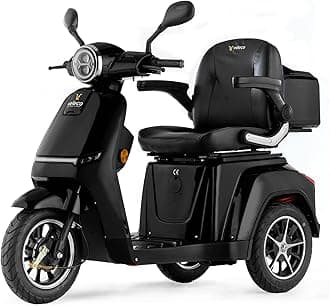 VELECO TURRIS - 3 Wheeled Mobility Vehicle Device - Fully Assembled and Ready to use - Full LED Lights - High Contrast Display - Alarm System (Black)