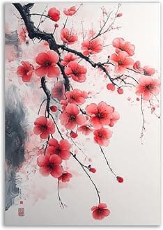 TERUEA Minimalist Abstract Floral Painting on Canvas Living Room Bedroom Home Wall Decor Chinese style peach blossom painting Canvas Prints for Living Room and Bedroom Abstract(pink)-60x90cm Unframed