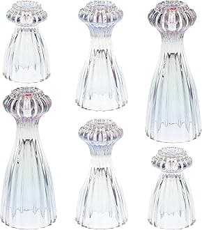 Lysenn Glass Candle Stick Holder Set of 6 – Premium Taper Candle Holders for Romantic Ambiance - Candle Sticks Holder Decor for Special Occasions - Iridescent