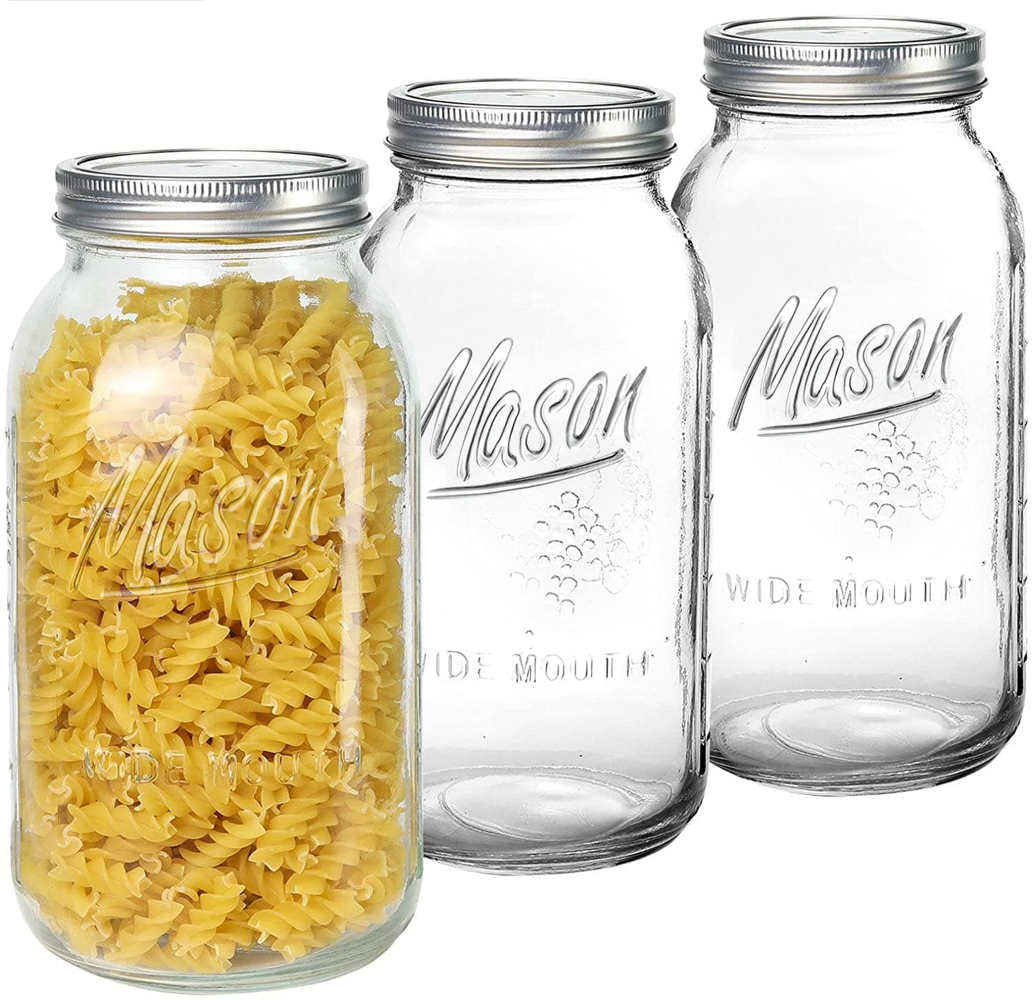 Wide Mouth Mason Jars 64 oz 3 Pack Half Gallon Mason Jars with Airtight Lid and Band, Large Clear Glass Mason Jars for Canning, Fermenting, Pickling, Storing
