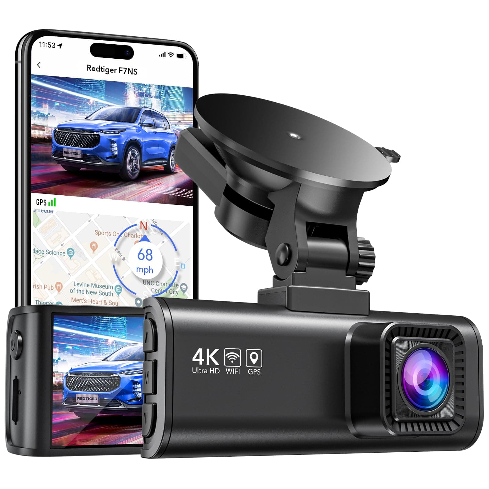 REDTIGER Dashcams 4K Car Camera Front UHD 2160P with Wi-Fi GPS 3.16" LCD Screen Dash Camera for Cars with Night Vision,170° Wide Angle Dashboard Cam Recorder G-Sensor Parking Monitor
