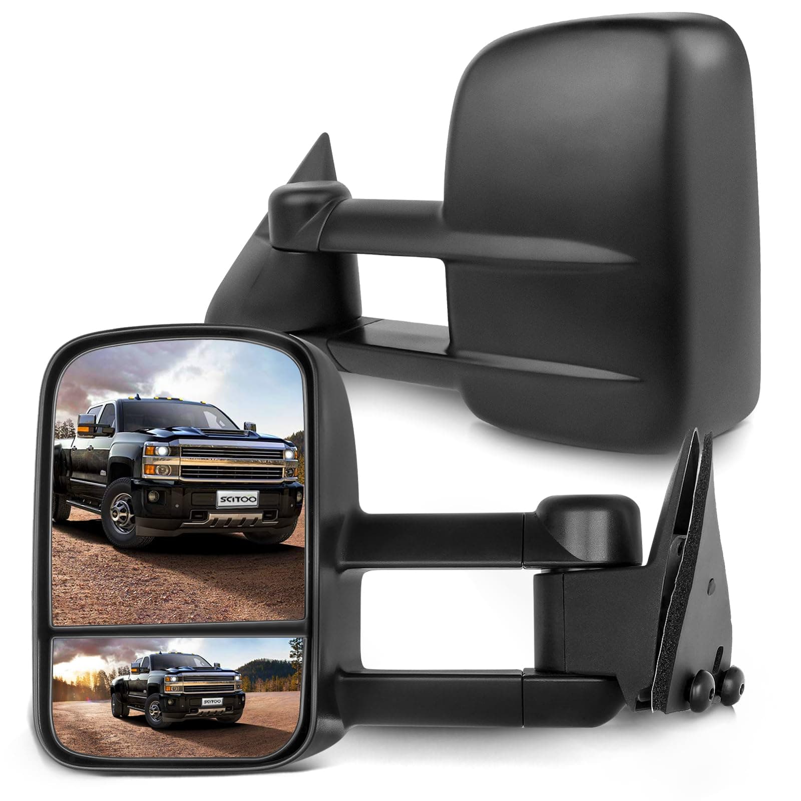 SCITOO Tow Mirrors Compatible with for 1988-1998 For Chevy Silverado For GMC Sierra 1500 2500 3500 Pickup Truck Mirrors Manual Adjusted No Heated No Turn Signal Black Housing Towing Mirrors LH RH