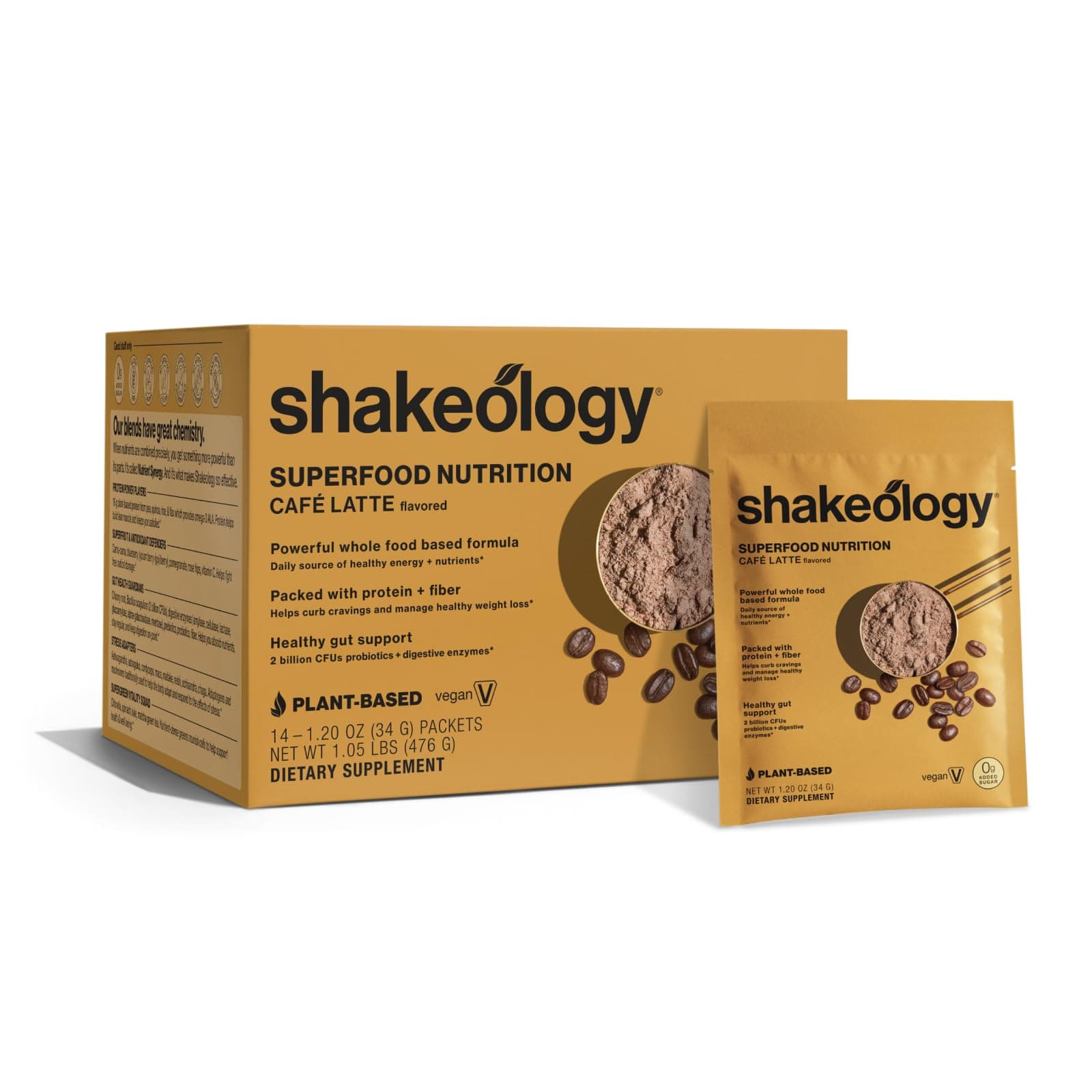 BODi Shakeology 0g Added Sugar Plant Based Protein Powder Blend, Gluten-Free Shake with Vitamins and Minerals – Helps Support Healthy Weight Loss, Lean Muscle, Gut Health, Cafe Latte- 14 Servings