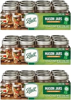 Regular Mouth Glass Mason Jars with Lids and Bands, Used for Canning (Half Pint, 8 Ounce (Pack of 36))