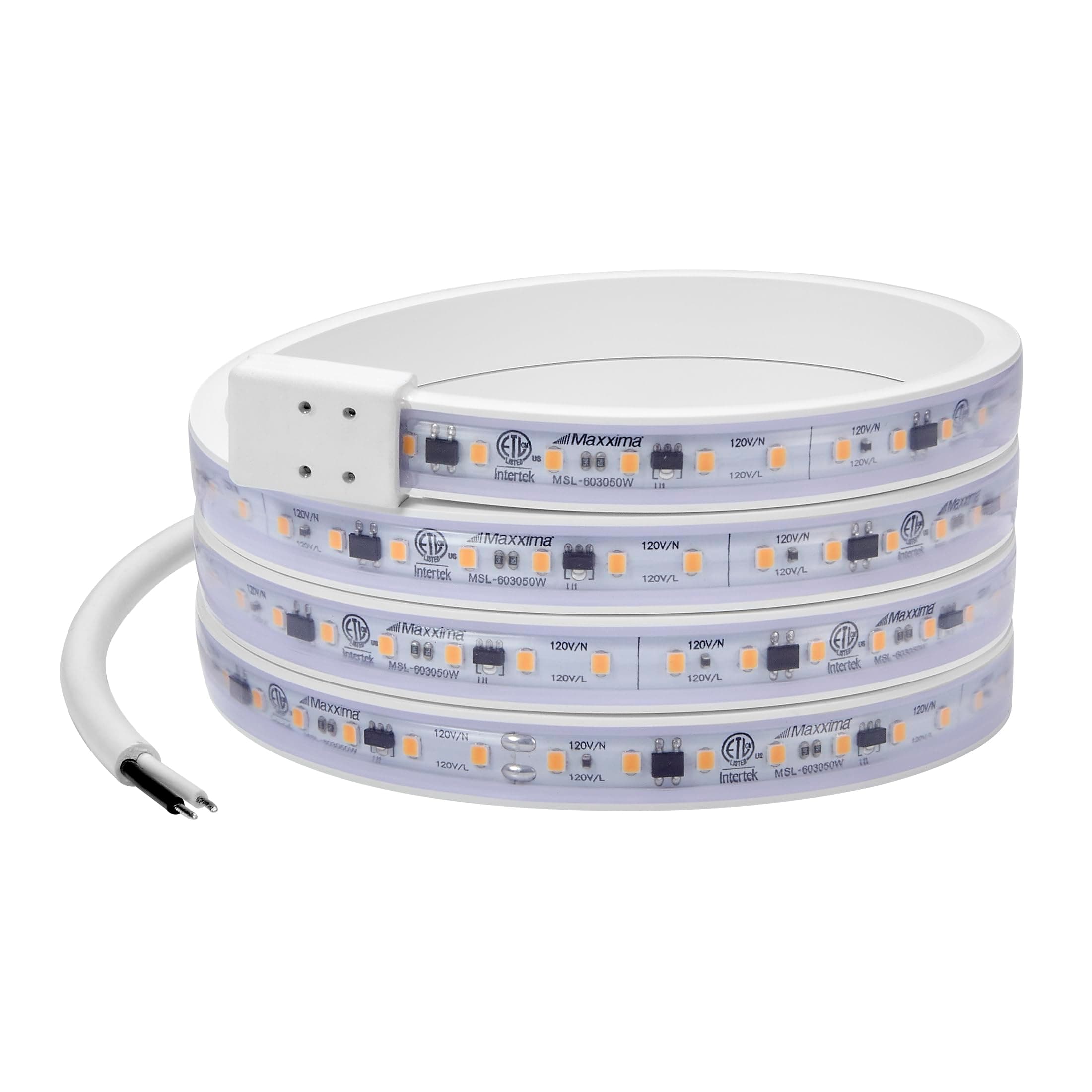Maxxima 60 in. Hardwired LED Under Cabinet Strip Light, 2300 Lumens, 3000K Warm White, Kitchen and Living Room 120V White Cove Lighting, No Power Supply Needed