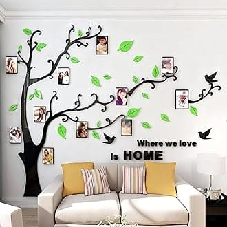 guangmu 3D Tree Wall Stickers - DIY Photo Frame Tree Wall Decal Family Photo Frame Sticker Murals Wall Decor Living Room Bedroom TV Background Home Decorations (XL:109 * 79in,Pale Green Right)