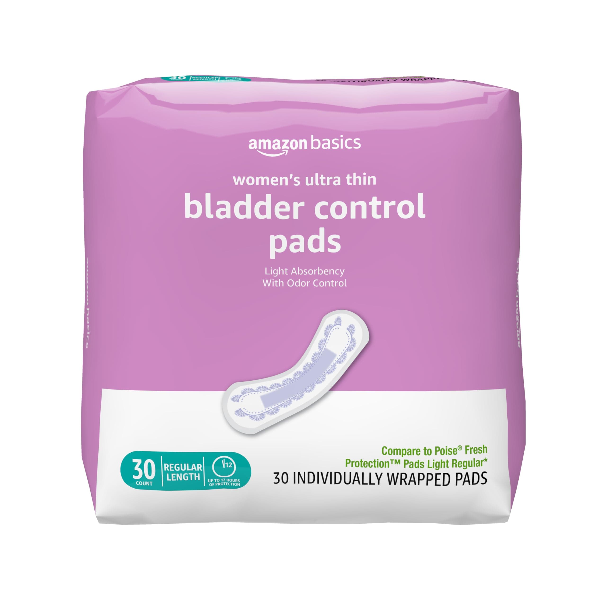 Women's Incontinence Pads, Bladder Control & Postpartum, Light Absorbency, Unscented, 30 Count