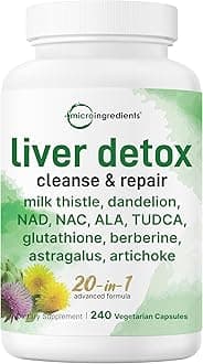 Liver Detox, 240 Veggie Capsules | 20-in-1 Advanced Support Complex + Milk Thistle, Dandelion, NAD, NAC, ALA, TUDCA, Glutathione, Artichoke, Turmeric, & Astragalus | Liver Cleanse & Repair Supplement