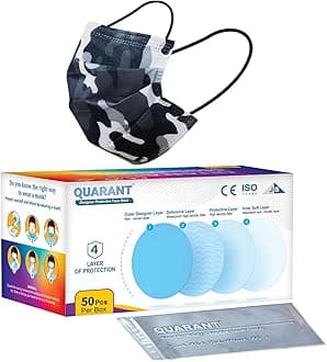 QUARANT Meltblown - Dual SMMS Fabric 4 Ply Designer Protective Face Mask with Nose Clip and Reusable Travel Pouch, Fashion That's Safe (Camo Black, Pack of 50) for Unisex