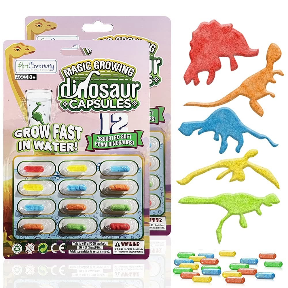 ArtCreativity Magic Growing Dinosaur Capsules, 2 Packs, 24 Expanding Dino Capsules, Grow in Water, Cute Color and Design Variety, Kids’ Birthday Party Favors, Easter Basker, Contest Prize or Gift Idea