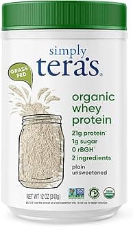 simply tera's Organic Whey Protein Powder - Grass Fed Whey Protein Powder Without Artificial Sweeteners, Unflavored, Non-GMO, Kosher, Gluten-Free - Plain Unsweetened 12 Oz.