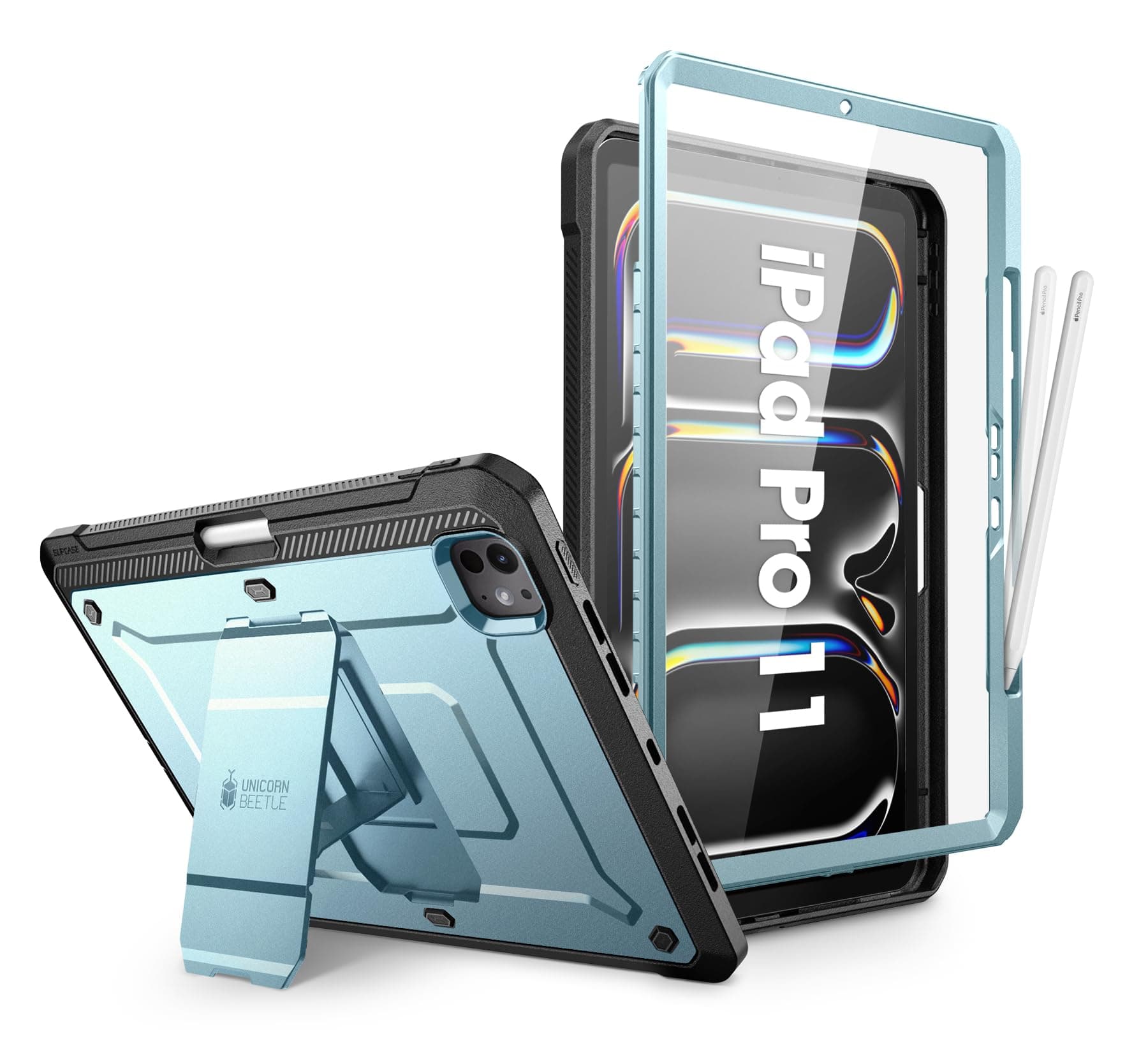 for iPad Pro 11 Inch Case M5/M4 (2025/2024) with Pencil Holder (Unicorn Beetle Pro), [Built-in Screen Protector & Stand] Full-Body Rugged Cover for iPad Pro 11'' 6th/5th Gen, Arctic