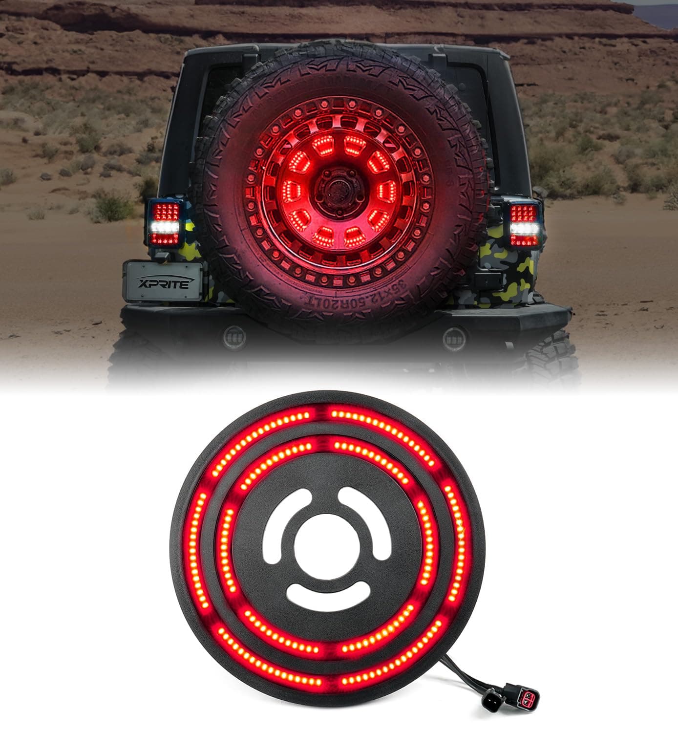 Xprite 14" Spare Tire Brake Light, 3rd LED Rear Wheel Lights Third Tail Lamp for 2007-2018 Jeep Wrangler JK & 2018+ Jeep Wrangler JL/JLU