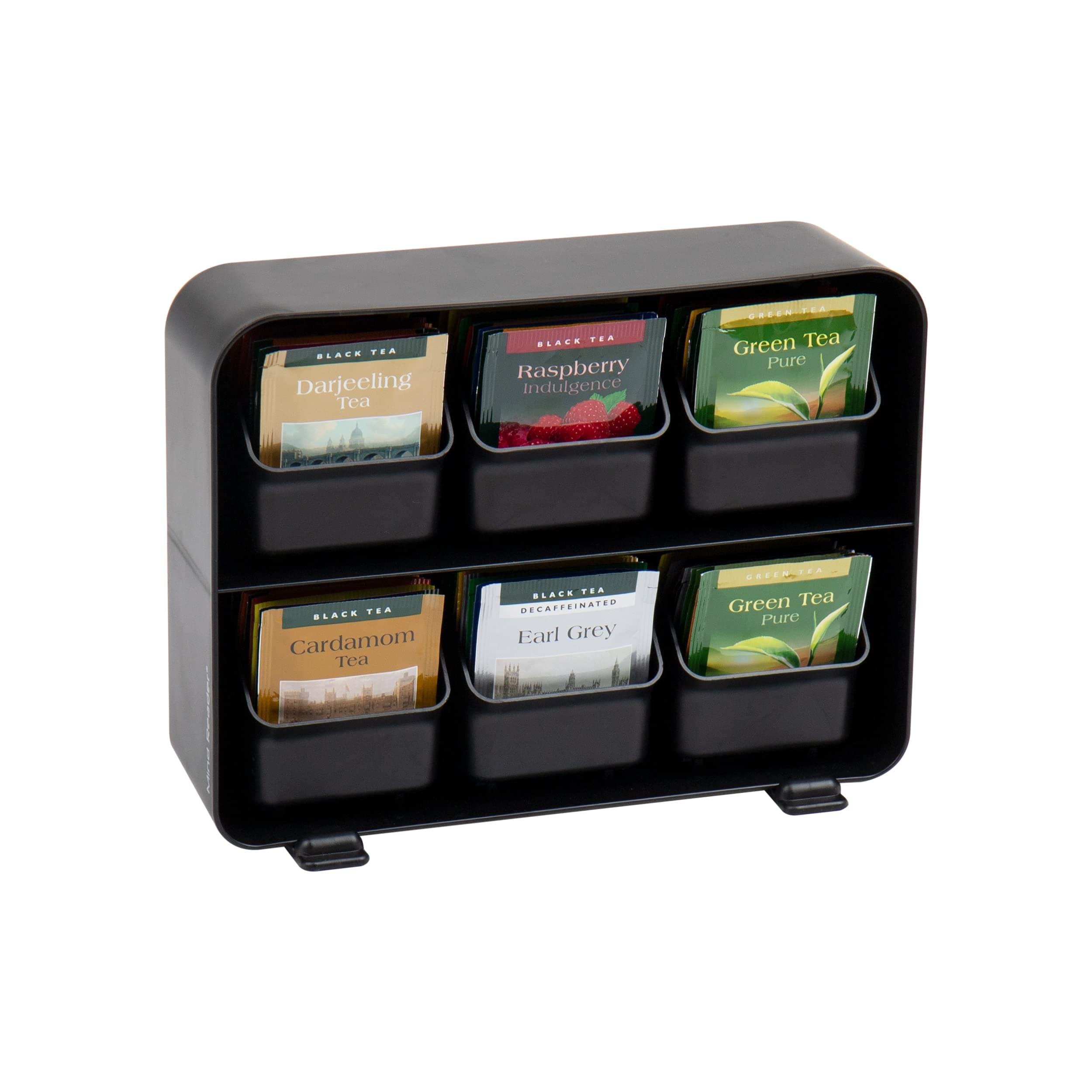 Tea Bag Organizer, Tea Station Organizer, Countertop Storage, Kitchen, Plastic, 10.25"L x 3.25"W x 7.75"H, Black