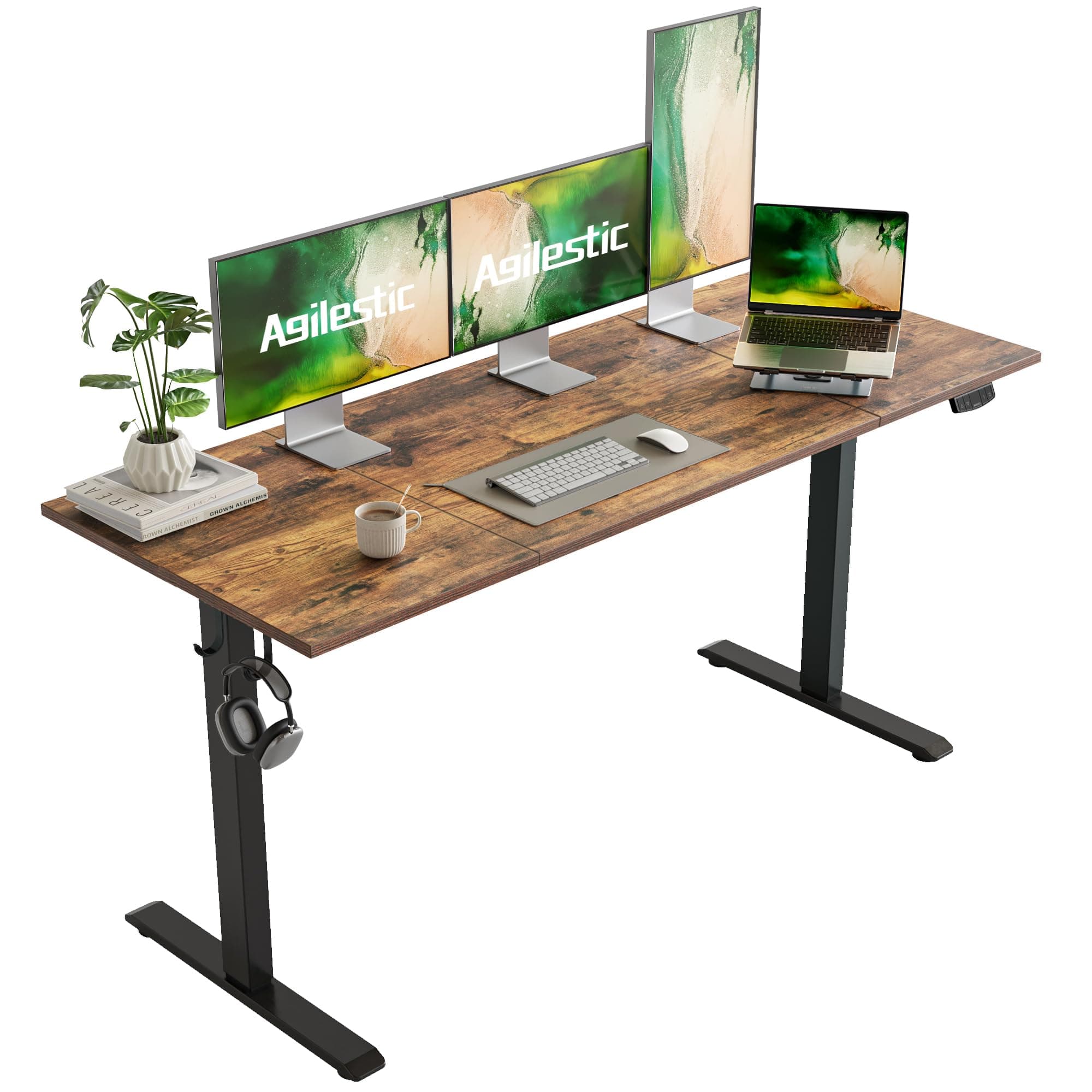 Electric Standing Desk, Large 63 x 24 Inches Height Adjustable Desk, Sit Stand up Desk for Work Office Home, Splice Board, Rustic Brown