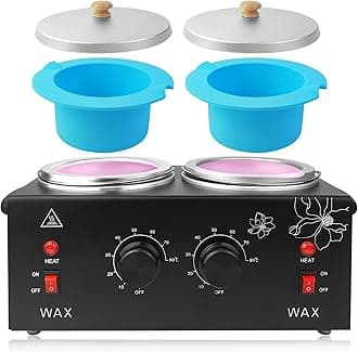 Portable Wax Warmer Machine for Painless Hair Removal, Women Men Professional Wax Heater with Adjustable Temperature Set, 40pcs Sticks, 2 Silicone Bowls (Black - Double Pots)
